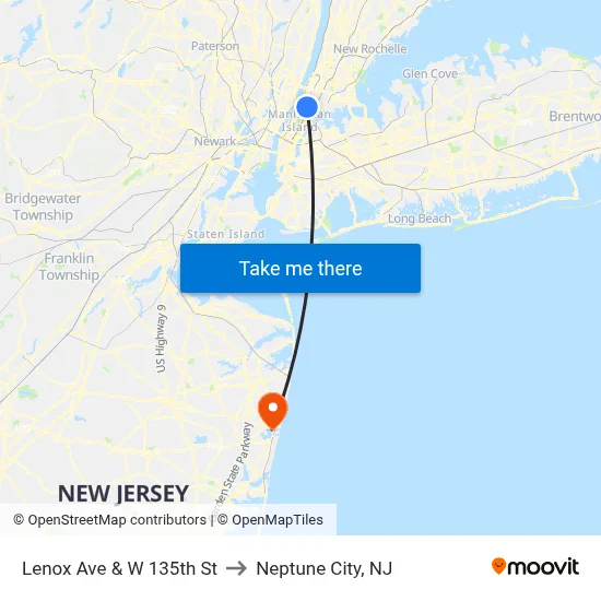 Lenox Ave & W 135th St to Neptune City, NJ map