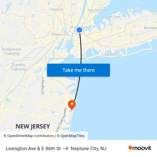 Lexington Ave & E 86th St to Neptune City, NJ map