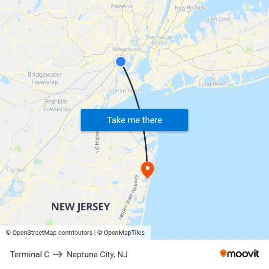 Terminal C to Neptune City, NJ map