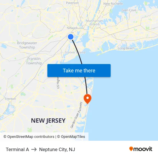 Terminal A to Neptune City, NJ map