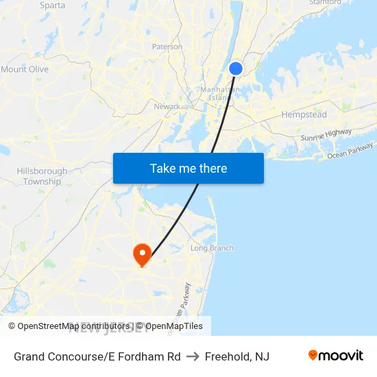 Grand Concourse/E Fordham Rd to Freehold, NJ map