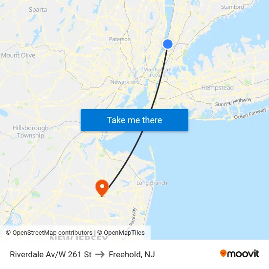 Riverdale Av/W 261 St to Freehold, NJ map