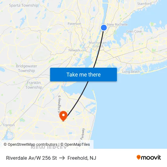 Riverdale Av/W 256 St to Freehold, NJ map