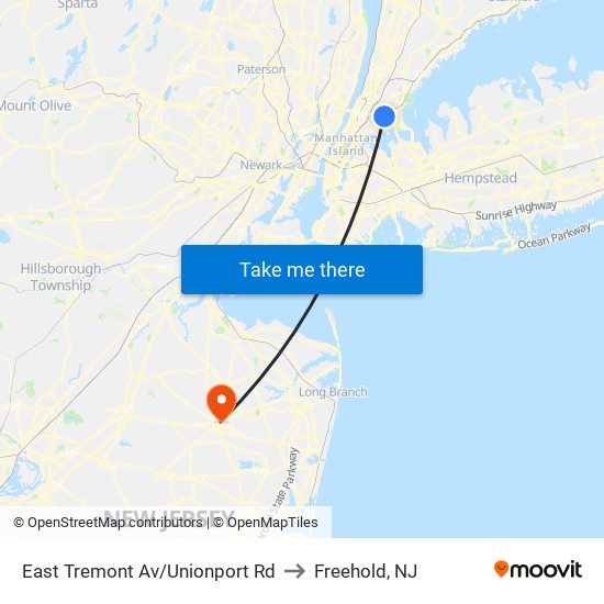 East Tremont Av/Unionport Rd to Freehold, NJ map