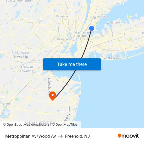 Metropolitan Av/Wood Av to Freehold, NJ map