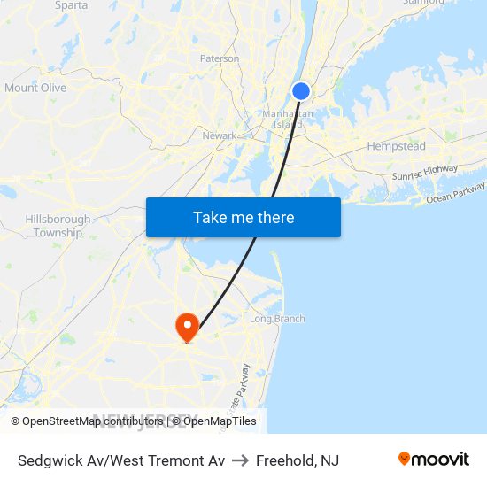 Sedgwick Av/West Tremont Av to Freehold, NJ map