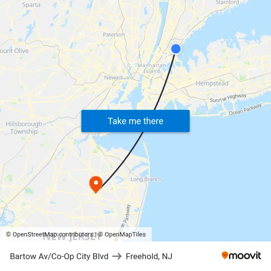Bartow Av/Co-Op City Blvd to Freehold, NJ map