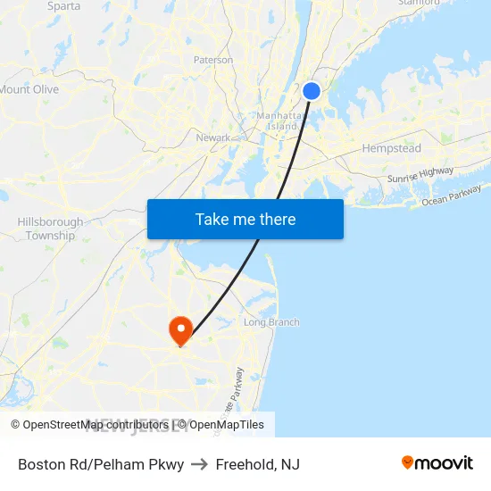 Boston Rd/Pelham Pkwy to Freehold, NJ map