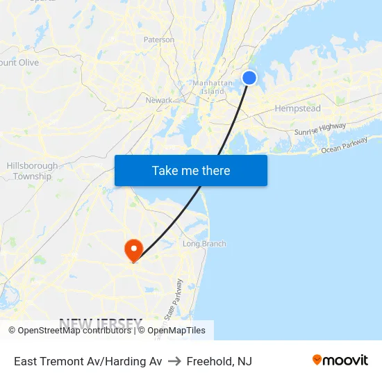 East Tremont Av/Harding Av to Freehold, NJ map
