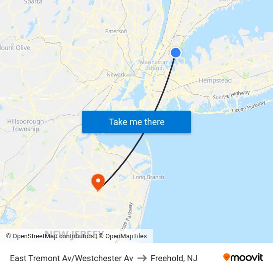 East Tremont Av/Westchester Av to Freehold, NJ map