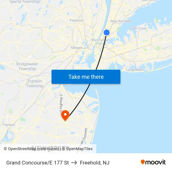 Grand Concourse/E 177 St to Freehold, NJ map