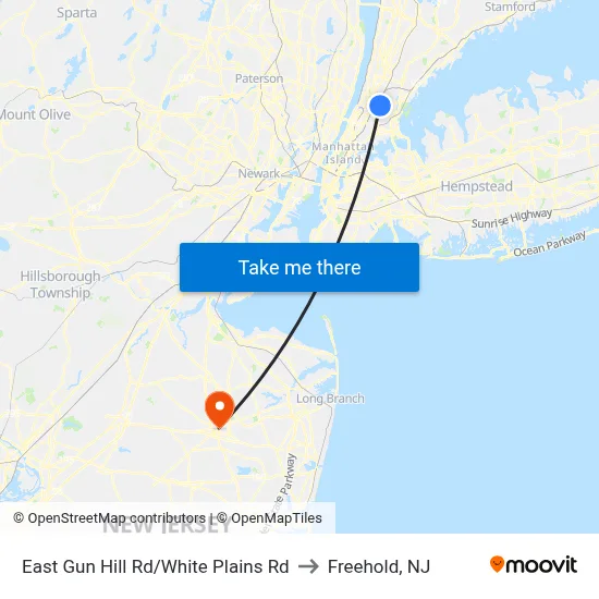 East Gun Hill Rd/White Plains Rd to Freehold, NJ map