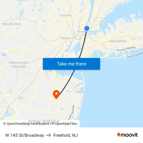 W 145 St/Broadway to Freehold, NJ map