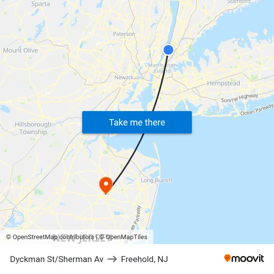 Dyckman St/Sherman Av to Freehold, NJ map