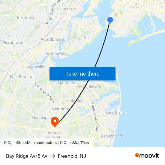 Bay Ridge Av/5 Av to Freehold, NJ map