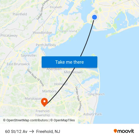 60 St/12 Av to Freehold, NJ map