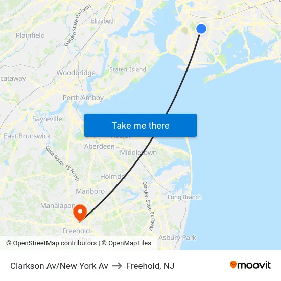 Clarkson Av/New York Av to Freehold, NJ map
