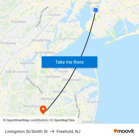 Livingston St/Smith St to Freehold, NJ map