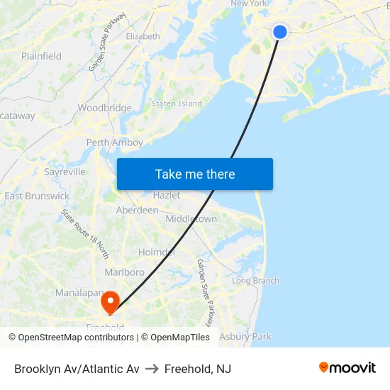 Brooklyn Av/Atlantic Av to Freehold, NJ map