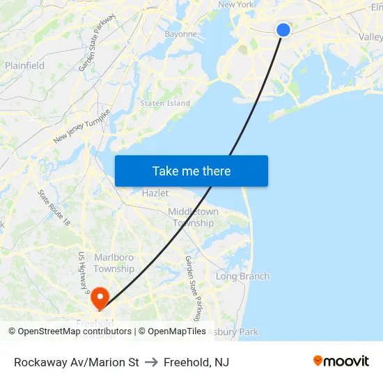Rockaway Av/Marion St to Freehold, NJ map