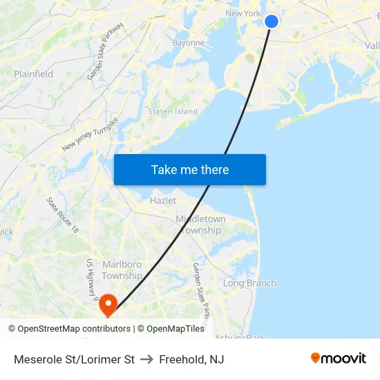 Meserole St/Lorimer St to Freehold, NJ map