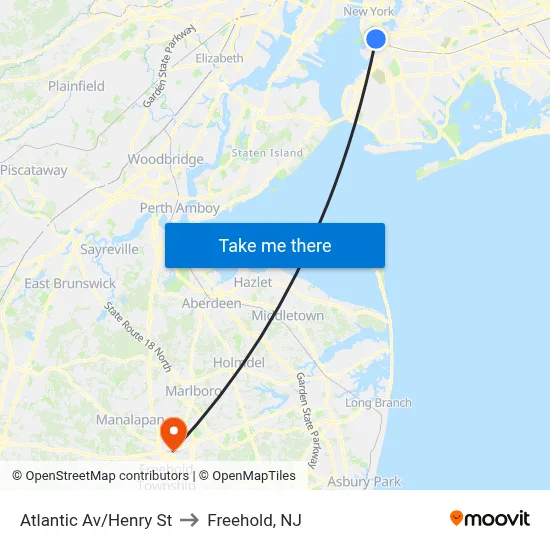 Atlantic Av/Henry St to Freehold, NJ map