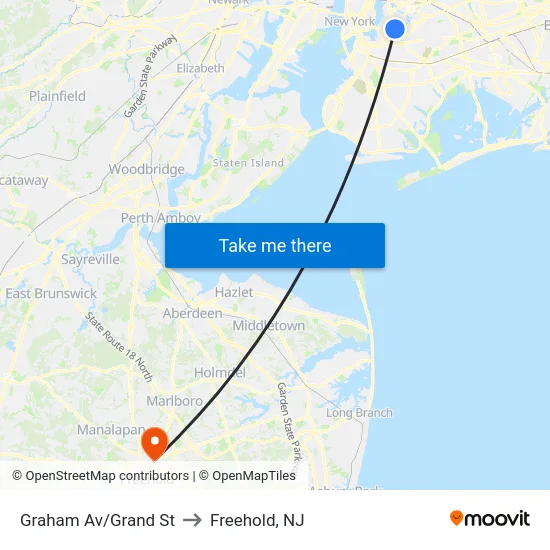 Graham Av/Grand St to Freehold, NJ map