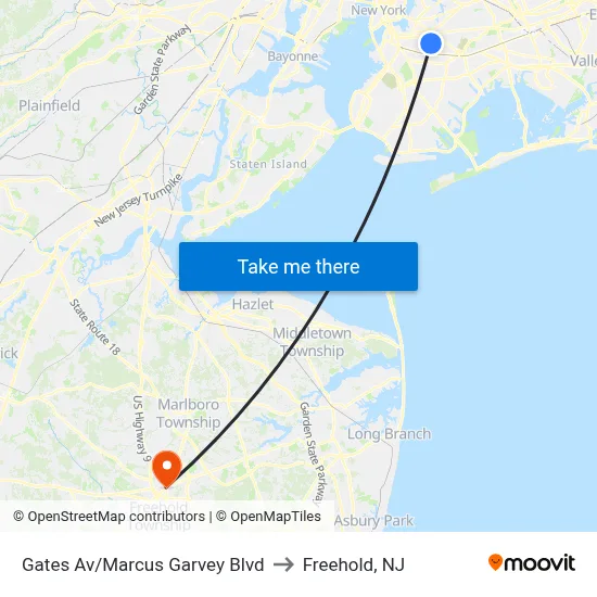 Gates Av/Marcus Garvey Blvd to Freehold, NJ map