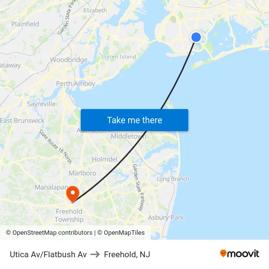Utica Av/Flatbush Av to Freehold, NJ map