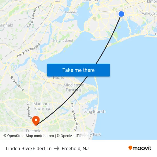 Linden Blvd/Eldert Ln to Freehold, NJ map