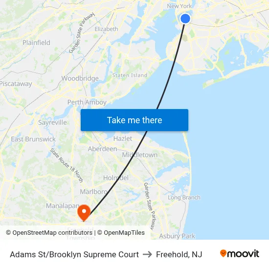 Adams St/Brooklyn Supreme Court to Freehold, NJ map