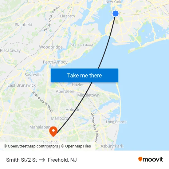 Smith St/2 St to Freehold, NJ map