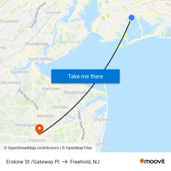 Erskine St /Gateway Pl to Freehold, NJ map
