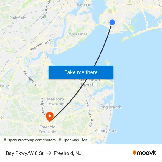 Bay Pkwy/W 8 St to Freehold, NJ map