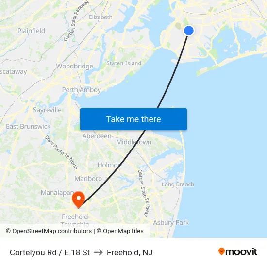 Cortelyou Rd / E 18 St to Freehold, NJ map