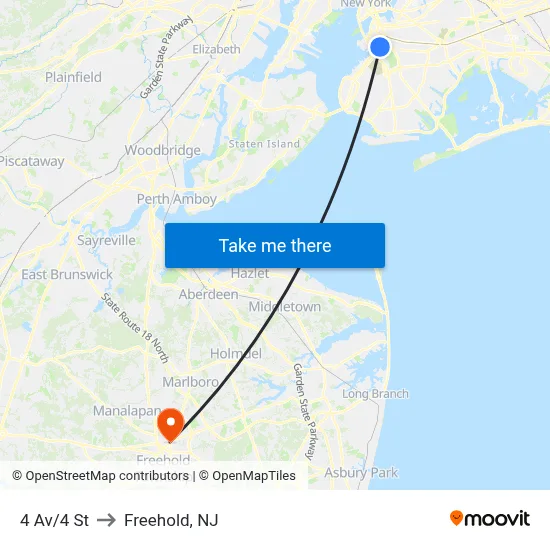 4 Av/4 St to Freehold, NJ map