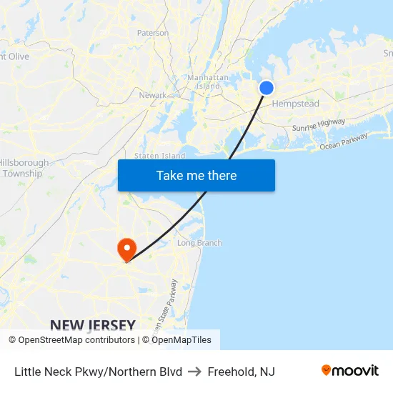 Little Neck Pkwy/Northern Blvd to Freehold, NJ map