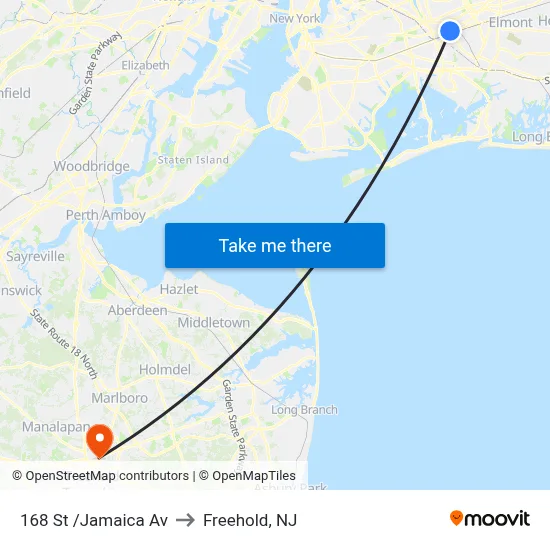 168 St /Jamaica Av to Freehold, NJ map