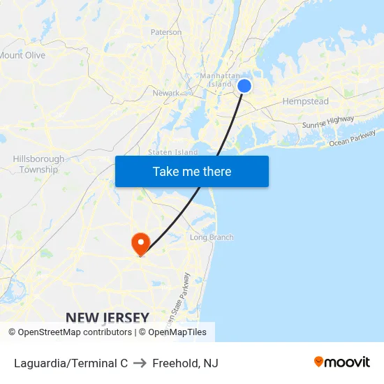 Laguardia/Terminal C to Freehold, NJ map
