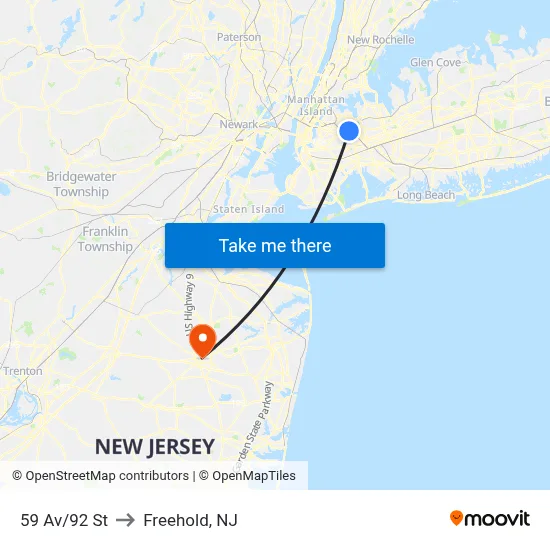 59 Av/92 St to Freehold, NJ map