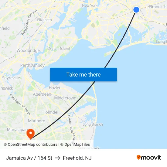 Jamaica Av / 164 St to Freehold, NJ map