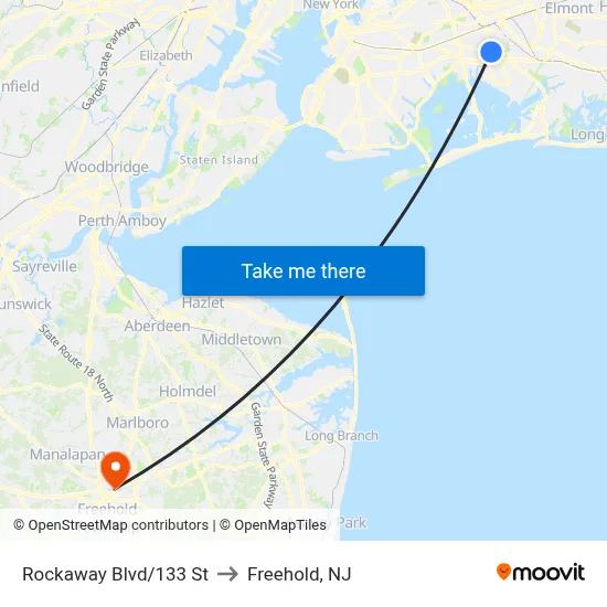 Rockaway Blvd/133 St to Freehold, NJ map