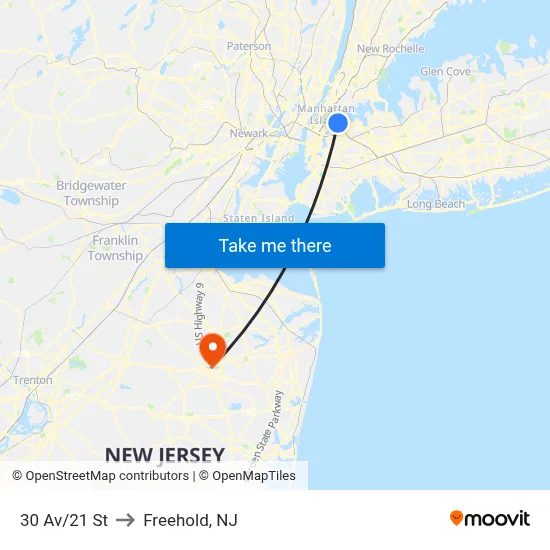 30 Av/21 St to Freehold, NJ map