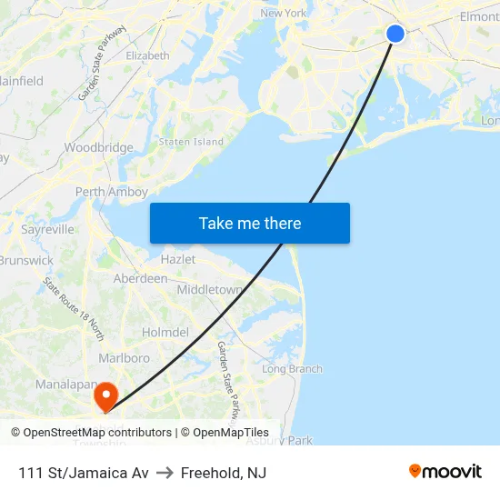 111 St/Jamaica Av to Freehold, NJ map