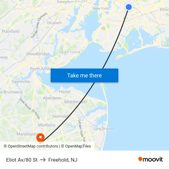 Eliot Av/80 St to Freehold, NJ map