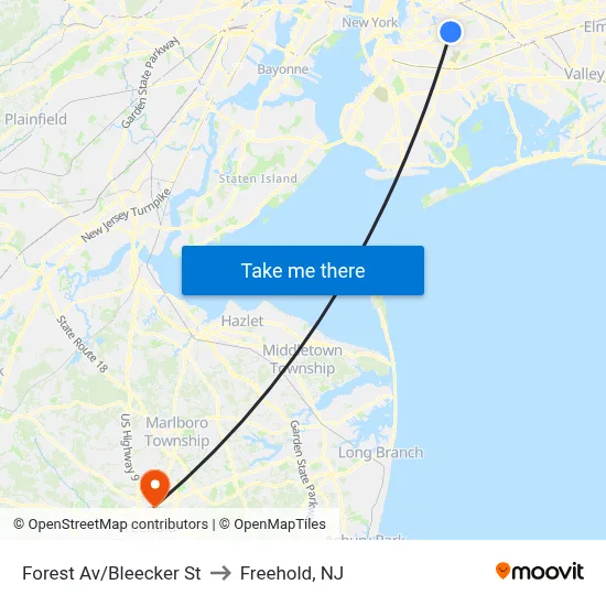 Forest Av/Bleecker St to Freehold, NJ map