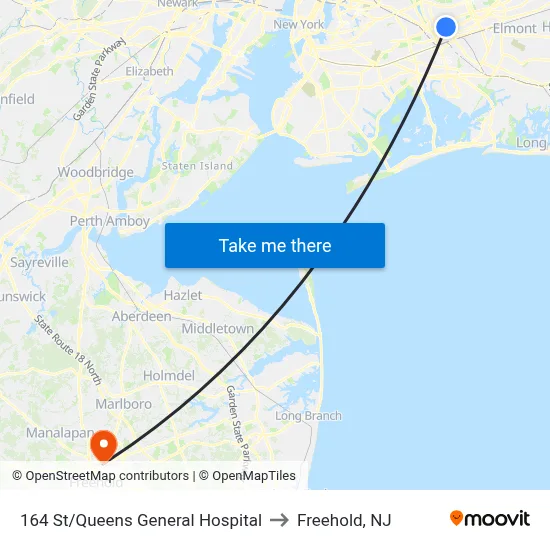 164 St/Queens General Hospital to Freehold, NJ map