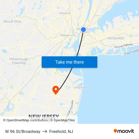 W 96 St/Broadway to Freehold, NJ map