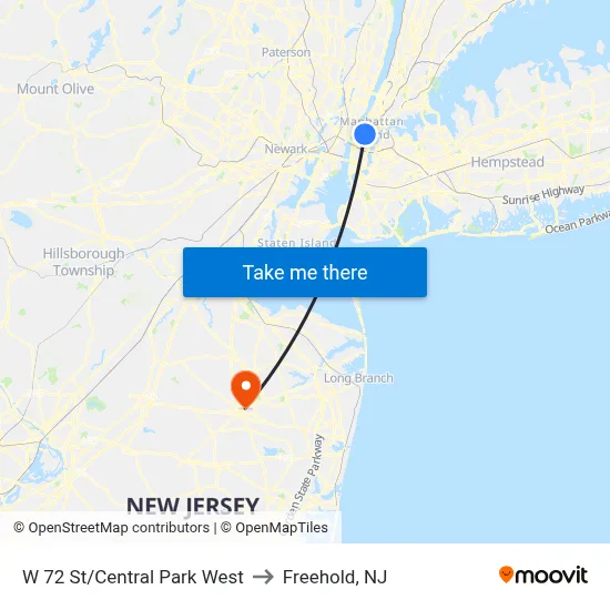 W 72 St/Central Park West to Freehold, NJ map