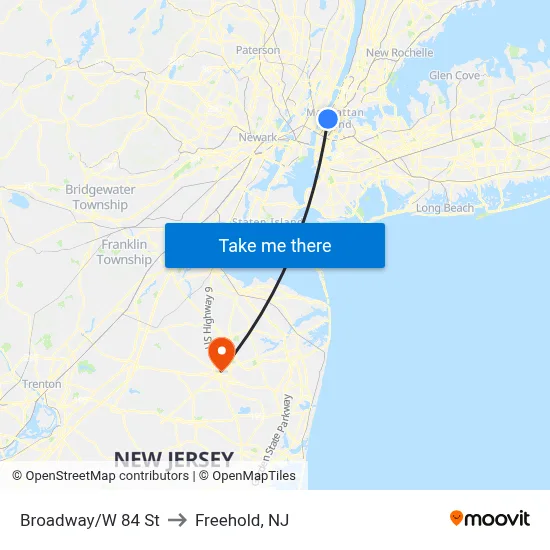 Broadway/W 84 St to Freehold, NJ map
